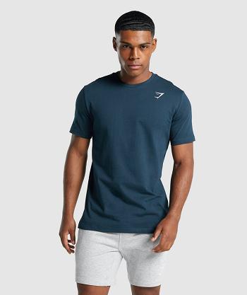 Gymshark Crest T Shirts Herr Marinblå | SE 3768AHK